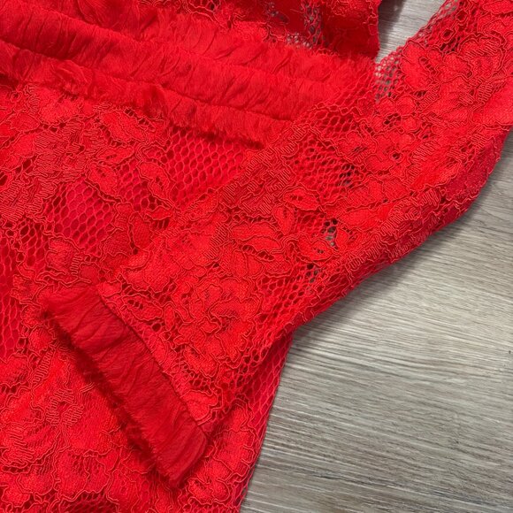 Alexis Anabella Lace Midi Dress in red size XS sheer panels long sleeve 0 2 - Picture 11 of 15